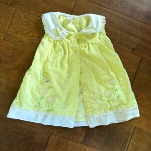 Vintage Cherry Chocolate Girls 6-12 Months‎ Yellow White Collared Dress Eyelet